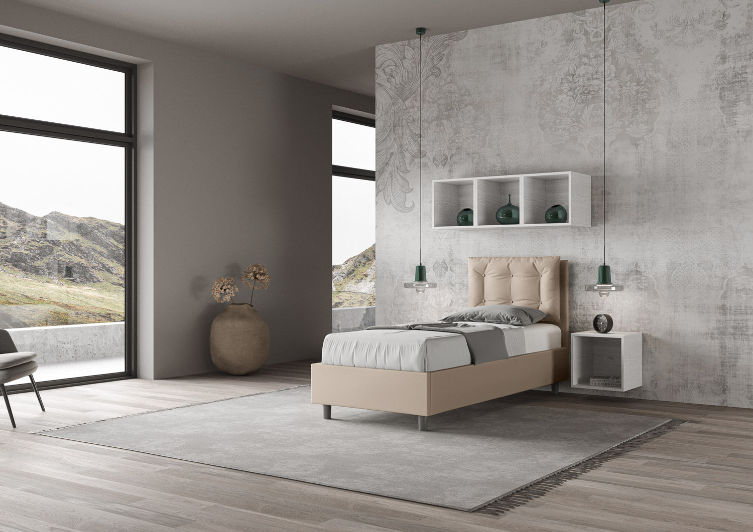 Letto Singolo 80x200 cm con Rete e Contenitore Annalisa Tortora