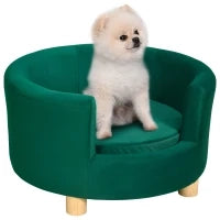 Divano per Cani Imbottito con Schienale e Cuscino Rimovibile, Cuccia per Gatto da Interno, 65x64x37 cm, Verde