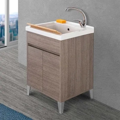 Mobile lavatoio 60x50 cm rovere scuro con vasca in ceramica Way
