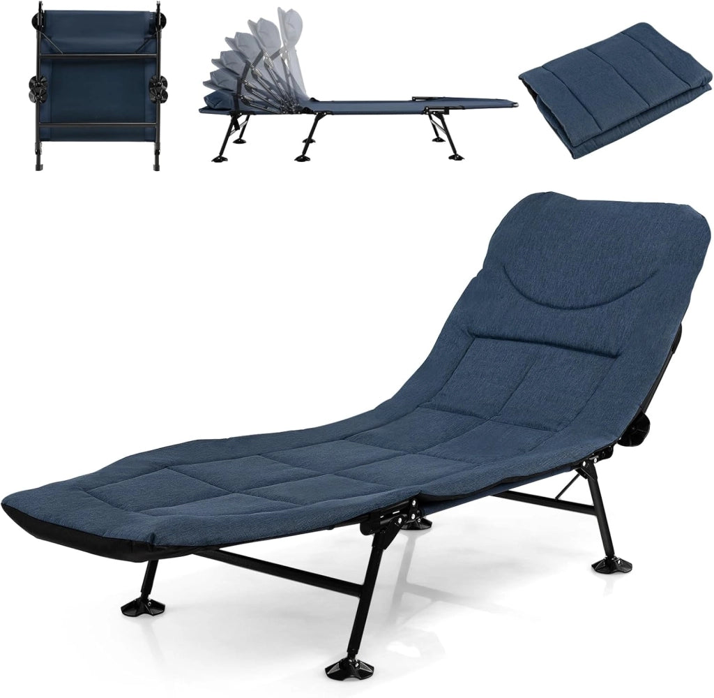 SOARS Sdraio pieghevole alla carpa con schienale regolabile in 6 posizioni, cuscino e materasso, lettino da campeggio a 6 gambe con grandi piedi di fango fino a 200 kg, portata 194 x 66 x 29 cm
