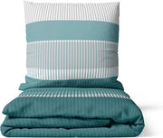 Cuscini da letto 135 x 200 cm grigio verde blu striato, set di cuscini da letto, morbidi come un cuscino, ipoallergenici, non stirati premium