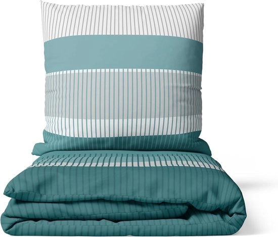 Cuscini da letto 135 x 200 cm grigio verde blu striato, set di cuscini da letto, morbidi come un cuscino, ipoallergenici, non stirati premium