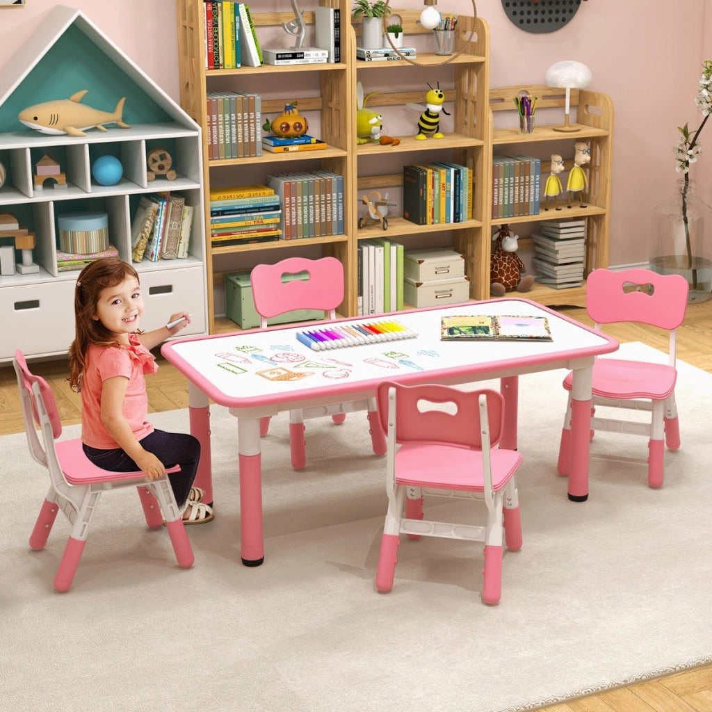 Set tavolo per bambini e 4 sedie multiattivit¨¤, Scrivania regolabile in altezza con piano graffiti Rosa-Tavoli e sedie