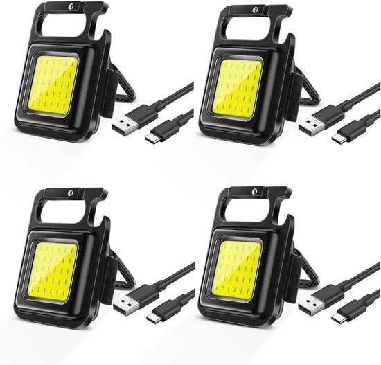 Mini Lampada LED Cob - 4 pezzi - 500 lumen - Lampada magnetica - Cinturino - Lampada da costruzione - Lampada di emergenza caricabile - Lavoro all'aperto - Lampada per camping