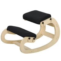 Sedia Inginocchiatoio con Movimento a Dondolo, in Tessuto Effetto Lino e Legno di Betulla, Nero