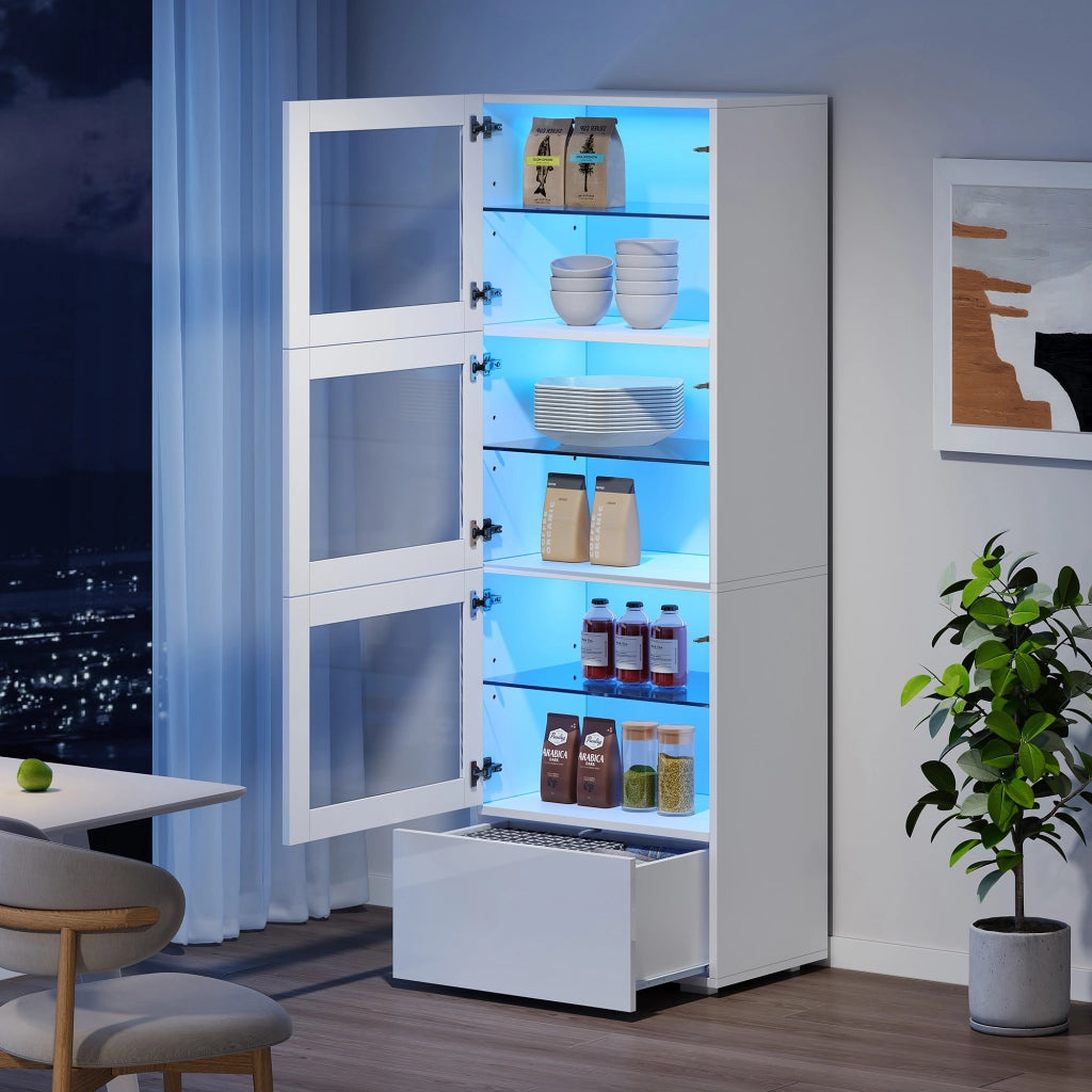 Vetrina con 3 ante; 1 cassetto e LED - in MDF - 60x40x173 cm - bianco