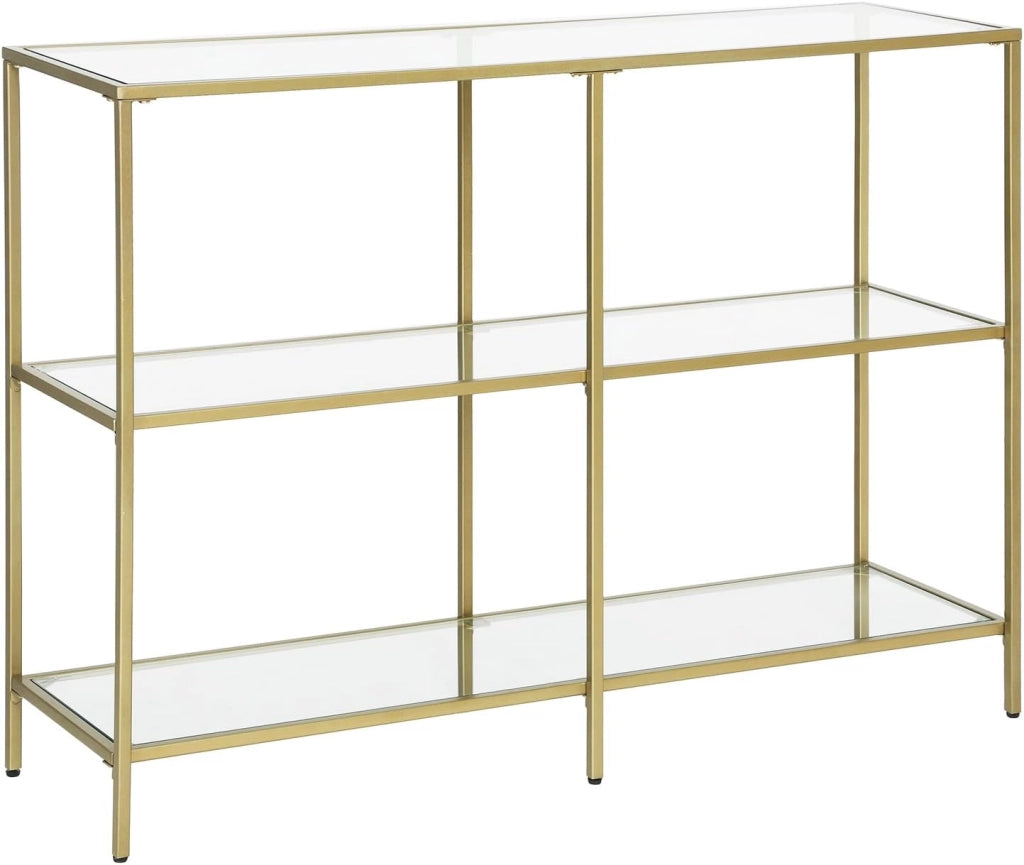 VASAGLE Consolle Ingresso, Tavolo Consolle, Scaffale a 3 Ripiani in Vetro Temperato, 30 x 100 x 73 cm, Struttura Metallo, Corridoio Soggiorno Camera da Letto, Nero LGT027B01