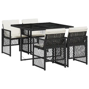 Set da Pranzo da Giardino 5 pz | Set Salotto da Giardino Nero con Cuscini in Polyrattan