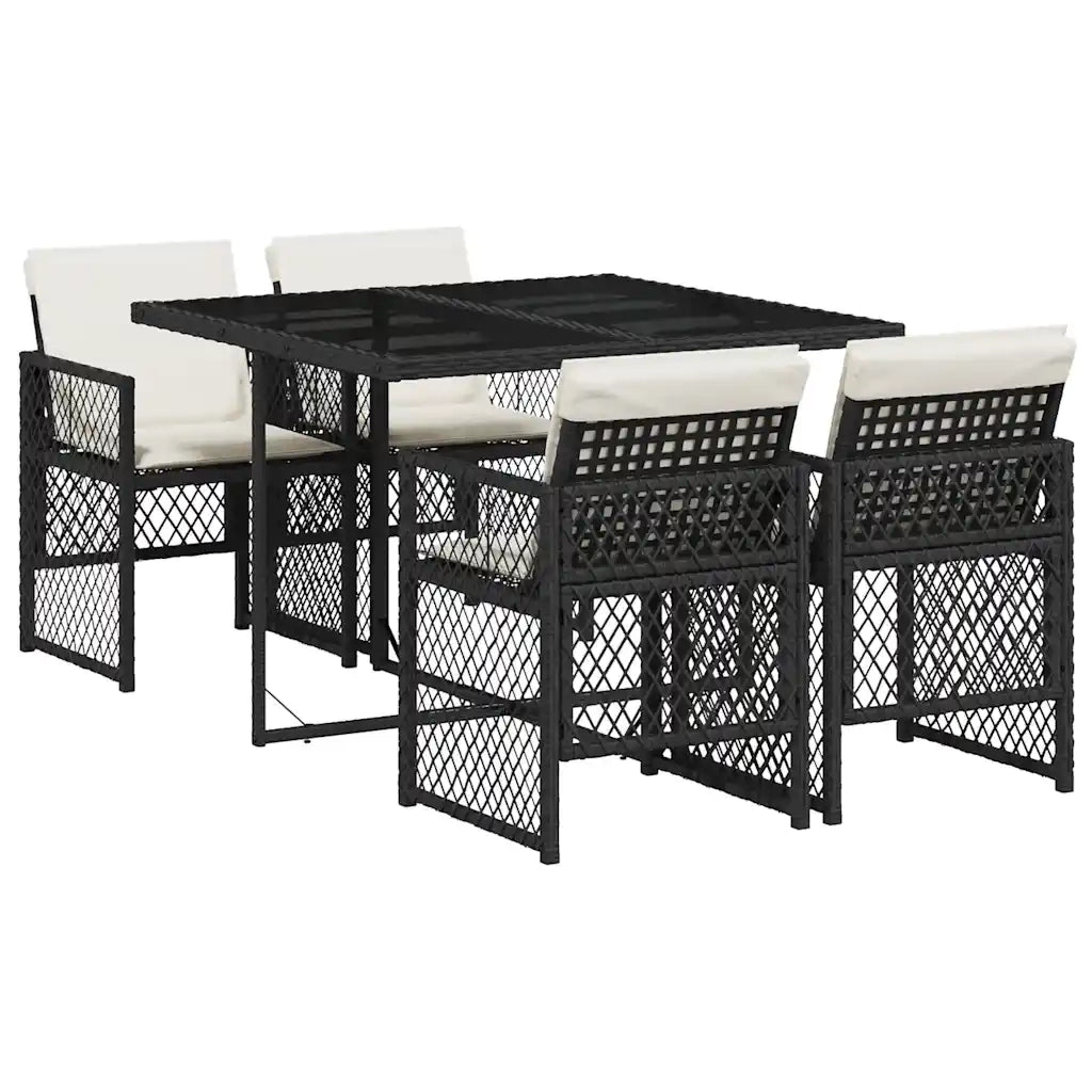 Set da Pranzo da Giardino 5 pz | Set Salotto da Giardino Nero con Cuscini in Polyrattan