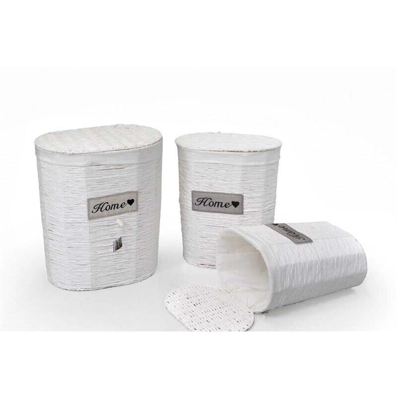 SET 3 CESTE OVALI PORTABIANCHERIA HOME 54/49/44 IN COLORE BIANCO