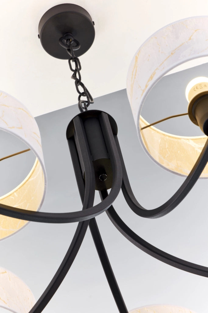Lampadario nero a catena 5xE27 paralumi bianchi Arthur Jupiter