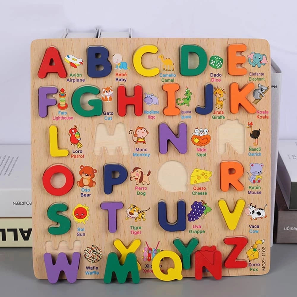 Trade Shop - Puzzle Alfabeto 3d Giocattolo Educativo Bambini Puzzle 3d Lettere Legno Colorate -