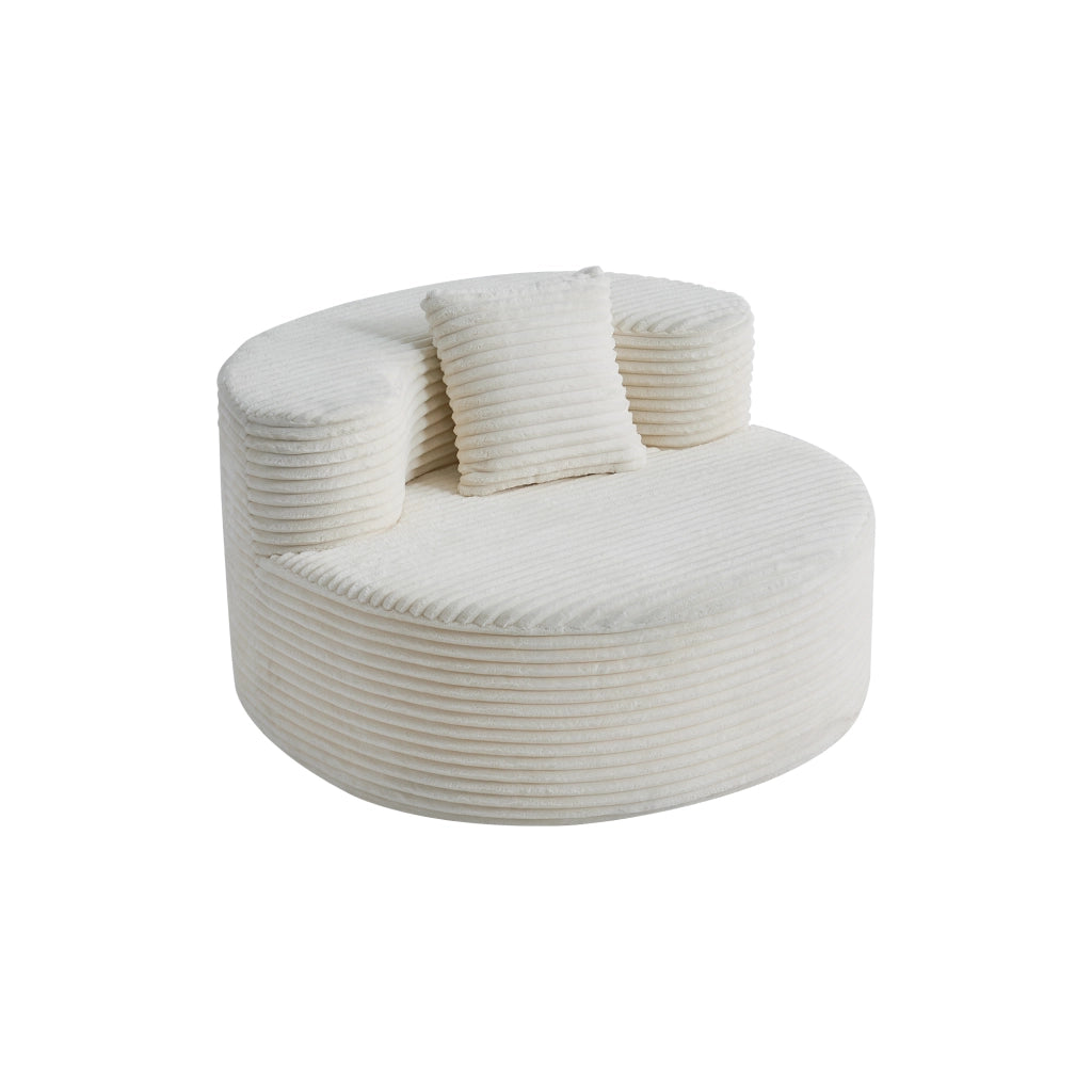 Poltrona in tessuto a coste beige, senza montaggio, con cuscino, per soggiorno e camera da letto, 112 × 105 × 59 cm