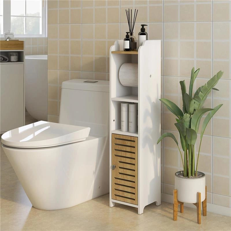 MOBILETTO BAGNO SALVASPAZIO IN TRUCIOLATO CON RIPIANI E ARMADIETTO INFERIORE, 18X20X90 CM, BIANCO