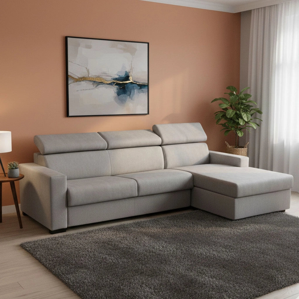 Alibella, Divano Letto con Penisola Sfoderabile Made in Italy, 260x95 cm Grigio