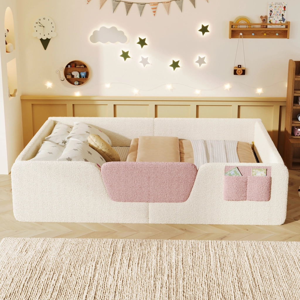 Letto imbottito con sponda 140x190 cm velluto beige