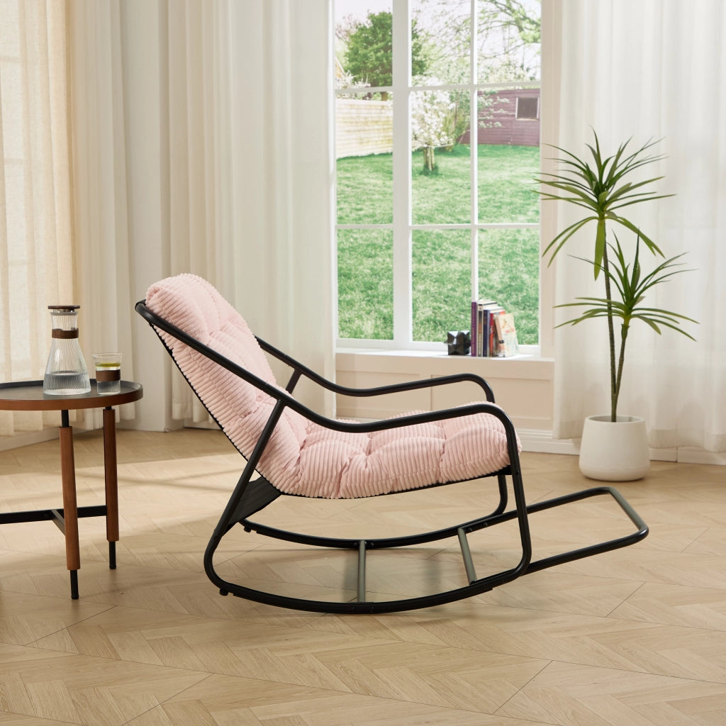 Sedia a Dondolo da Giardino Dondolio Regolabile con Cuscino Spesso e Corda di Sicurezza in Acciaio Rosa 75 cm