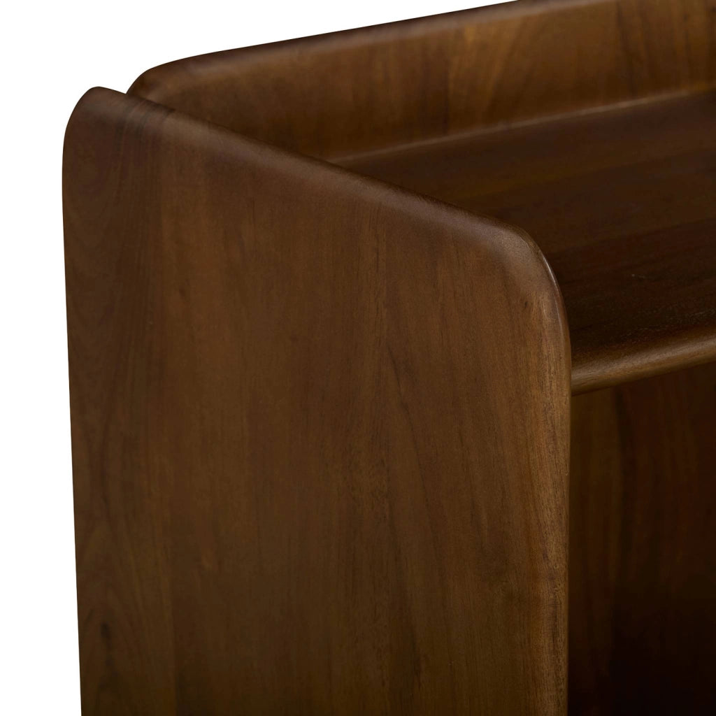 Set 2 comodini esotici in legno di acacia a 2 livelli, noce