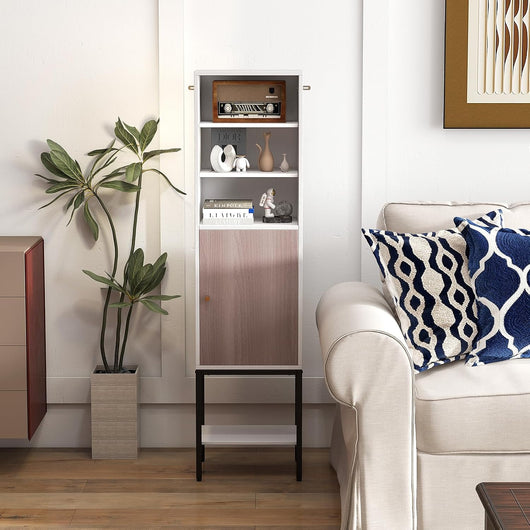 Armadietto da 146 cm di Altezza, Armadietto con Ripiani Regolabili e Ripiano Inferiore, con Supporto Metallico e Porta, per Soggiorno, Cucina e Ufficio, 38 x 30 x 146 cm (Bianco+Grigio)