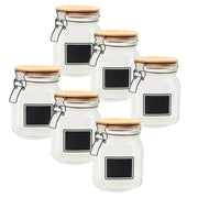MA MAISON SET 6 PURE GLAS BARATTOLI IN VETRO CON TAPPO IN LEGNO CHIUSURA A CLIP + ETICHETTA PER PERSONALIZZAZIONE 12X12X16H CM