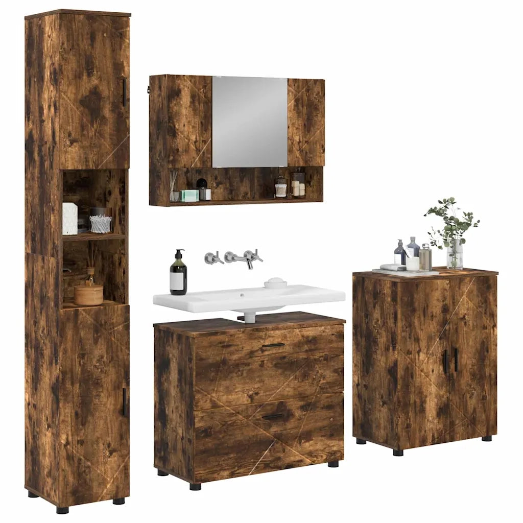 Set di mobili per il bagno con cassetto 4 pcs Rovere fumé 3393088