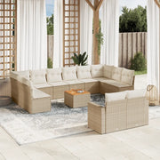 Set Divano da Giardino 13 pz con Cuscini Beige in Polyrattan 3256688