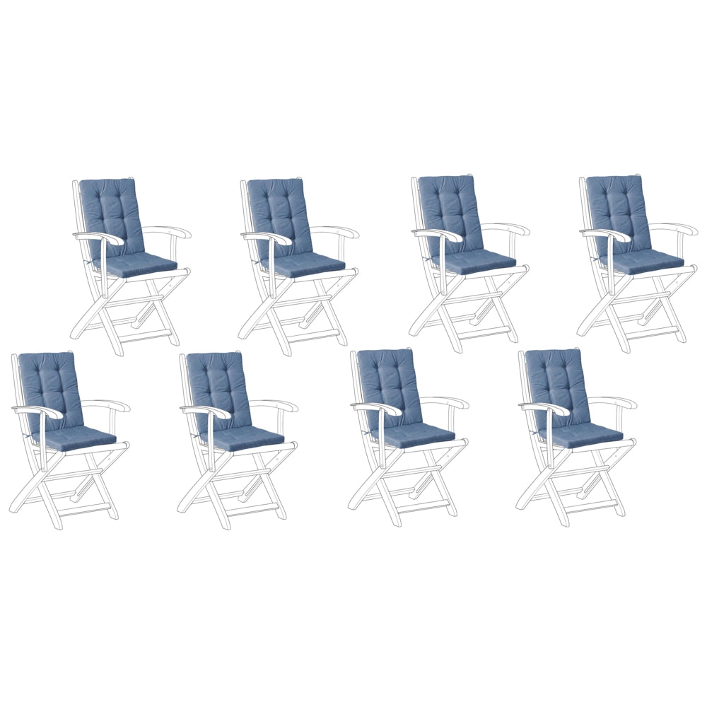 Set di 8 cuscini da esterno in poliestere blu trapuntato, spessi, per sedie da giardino, con lacci, resistenti ai raggi UV e all'acqua