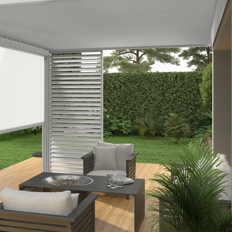 Pergola bioclimatica OmbrÃ©a adossata VS 3x4M Bianco + 1 tenda 4M bianco