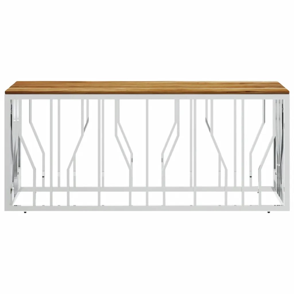 Tavolino da Salotto Argento in Acciaio Inox e Massello d'Acacia 350055