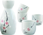Set di Sake Ceramico - Bicchieri di Vino Tradizionali Giapponesi Manufatti a Mano con Disegno di Fiori di Ciliegio - Resistenti al Lavastoviglie e Ideali per la Decorazione di Casa