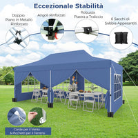 Gazebo da Giardino 3 x 6 m, Tendone per Feste con 6 Pannelli Laterali Rimovibili, con Borsa da Trasporto, Design Pop-up, per Matrimonio Eventi e Barbecue (Blu)