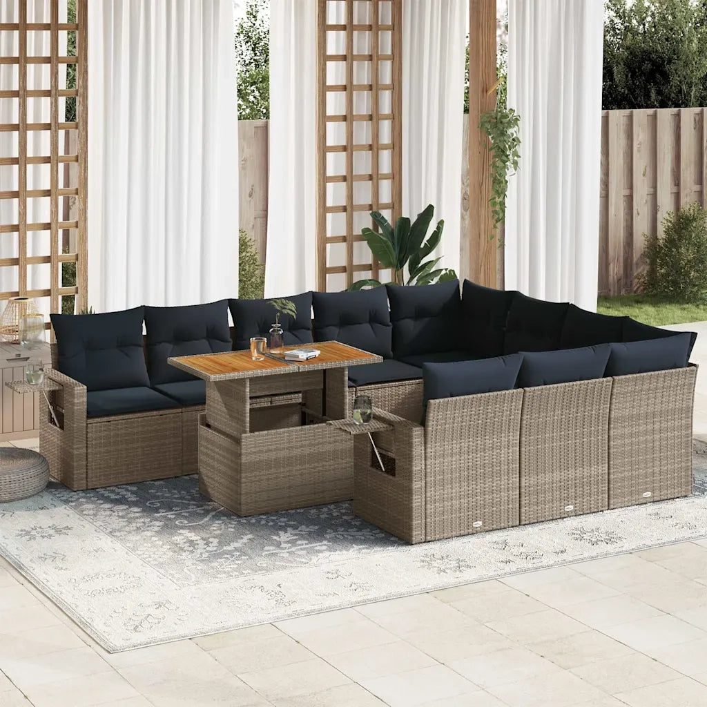 Set Divani da Giardino 11 pz con Cuscini in Polyrattan Grigio 3327204