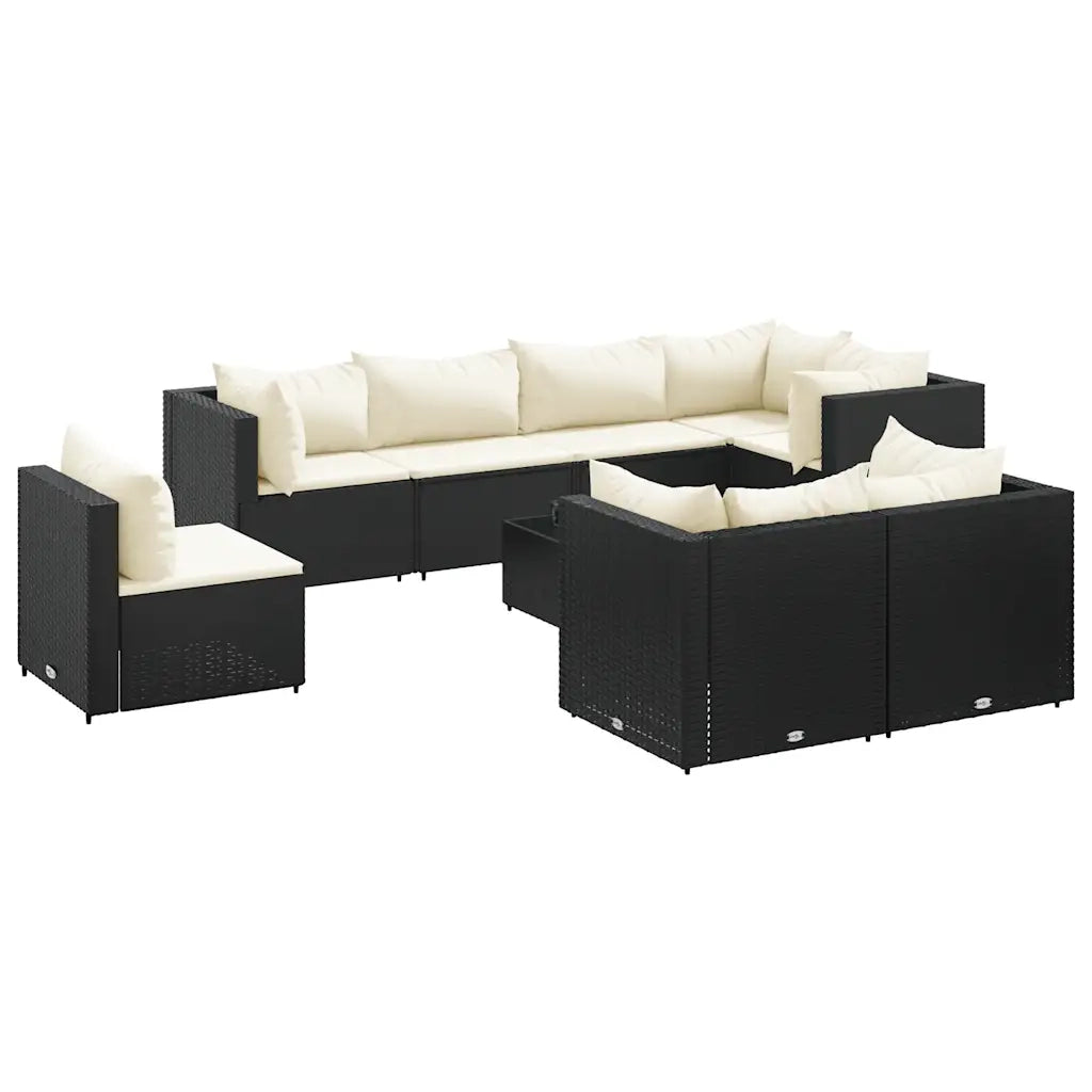 Set Salotto da Giardino con Cuscini 9pz Nero in Polyrattan 3308200