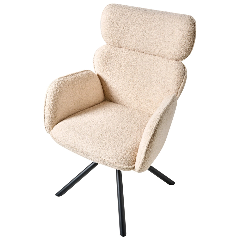 Sedia da pranzo girevole Tappezzeria boucle beige chiaro Base girevole in metallo