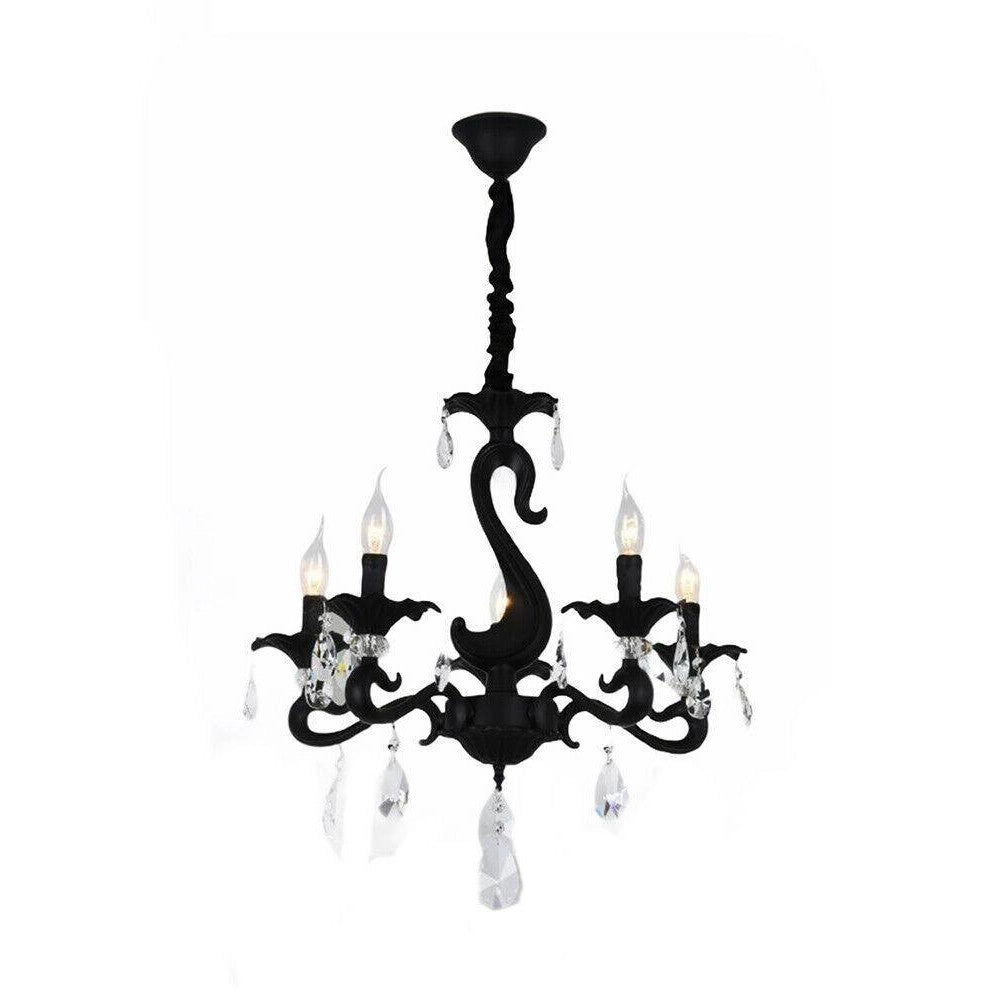 Trade Shop - Lampadario Classico Attacco E14 5 Bracci Con Pendenti In Acrilico Lampada A15-5 - Nero
