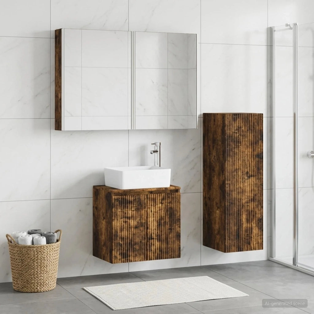 Set di mobili per il bagno 4 pz Rovere Fumo 3407451