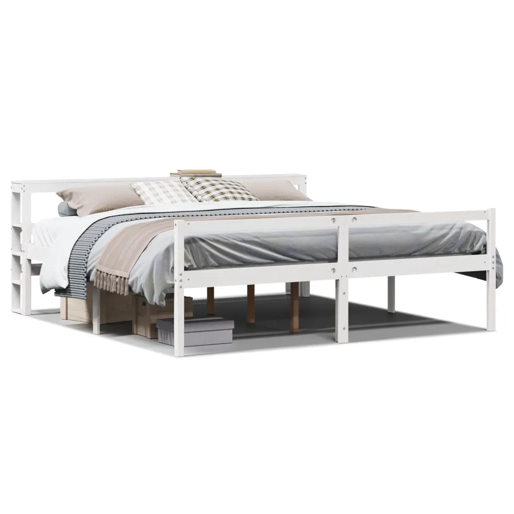 Letto Anziani con Testiera-Letto con Testiera per Anziani-Rete con Testiera Bianco 180x200cm Legno Massello Pino