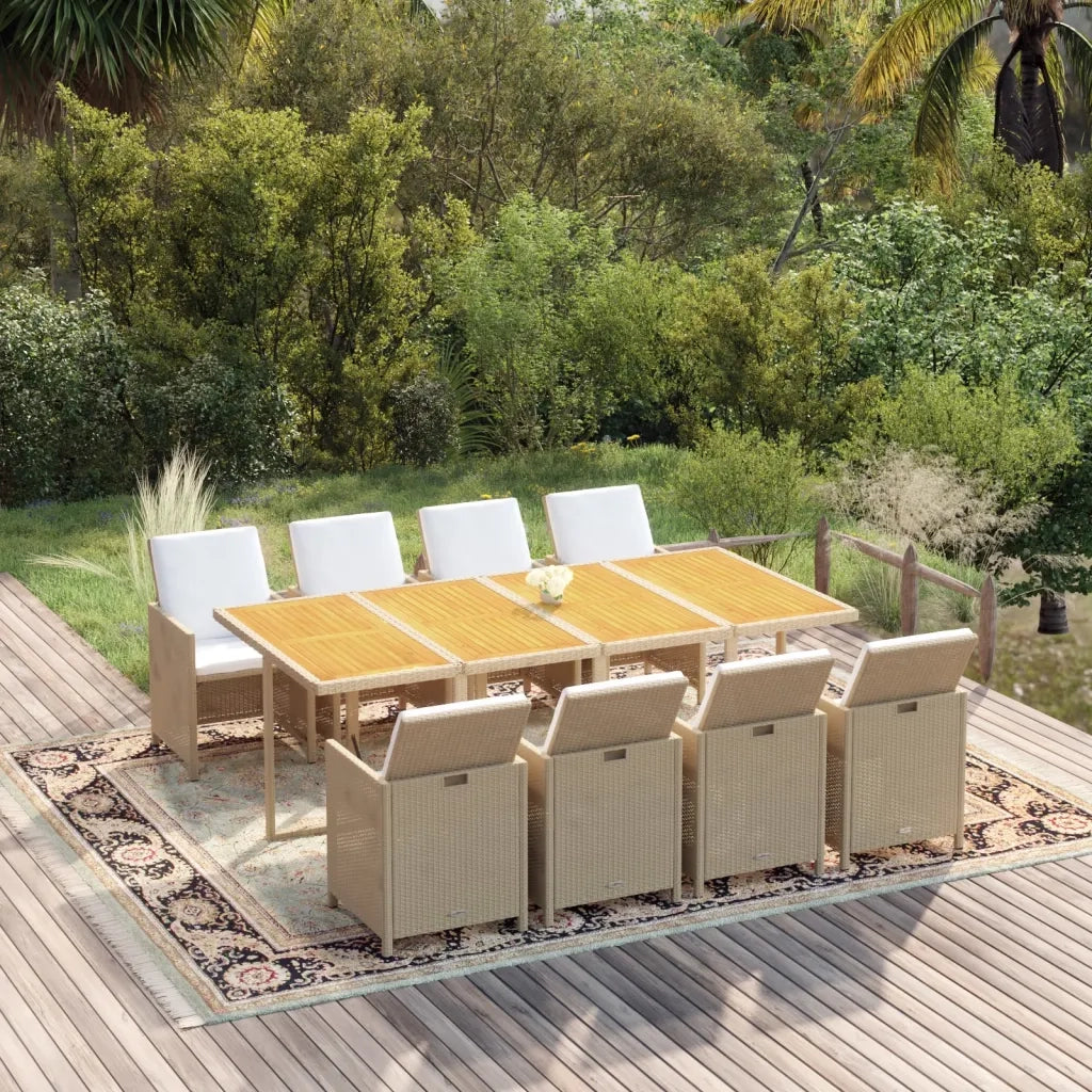 Set da Pranzo per Giardino 9pz con Cuscini in Polyrattan Beige cod mxl 38606