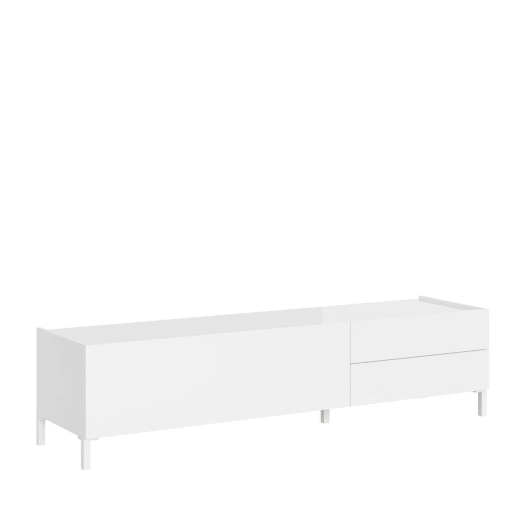 Porta TV 1 ribalta/2 cassetti 160x42x40 cm bianco lucido - SOLARIA