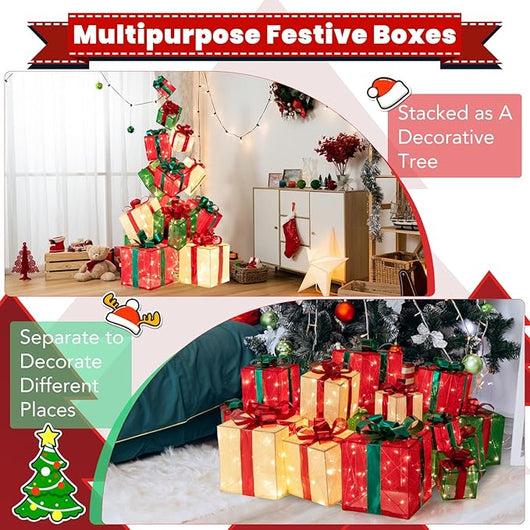Scatola regalo a LED, 170 cm, impilabile e distribuibile, decorazione natalizia con 450 LED, illuminazione decorativa per interni ed esterni