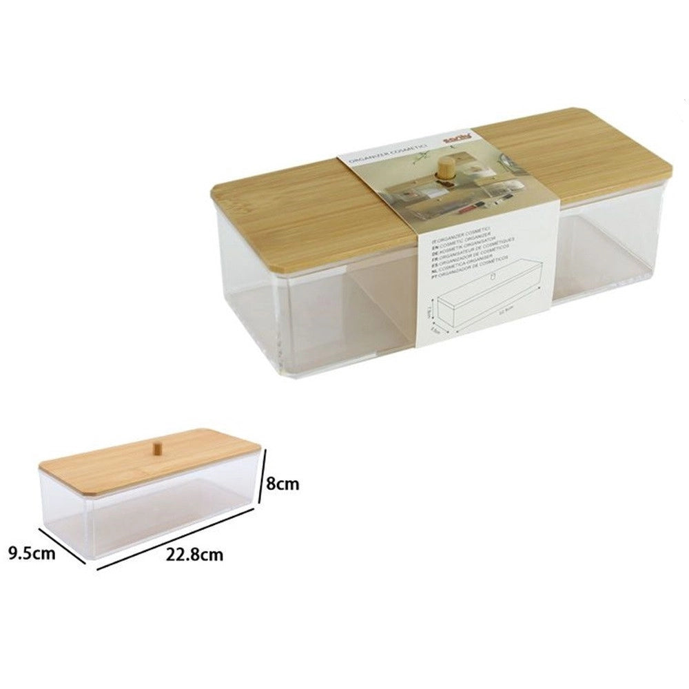 Trade Shop - Contenitore Organizer Per Cosmetici Portatrucchi Trasparente Con Coperchio In Legno 10828 -