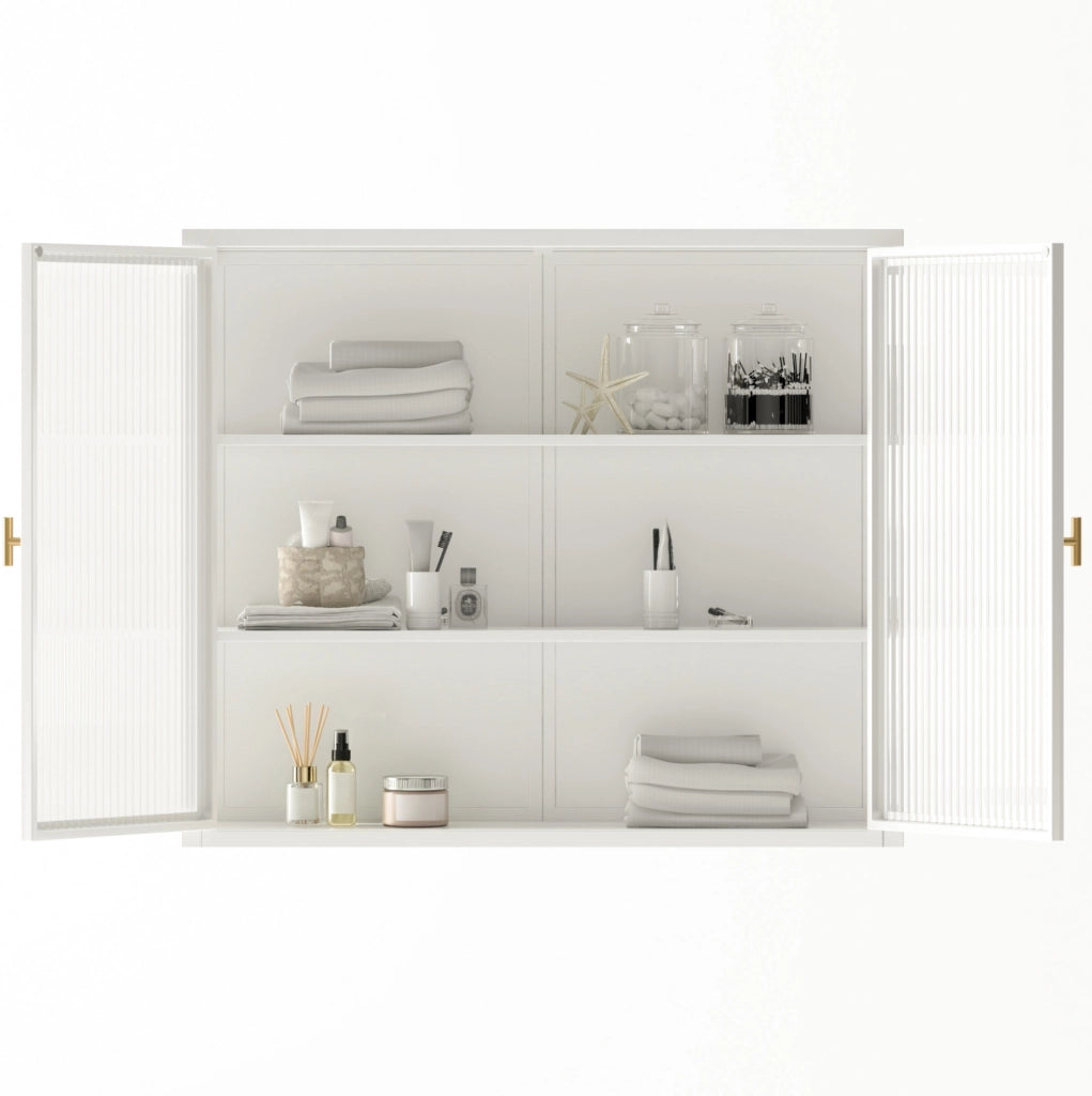 Armadio a Muro Bianco 70 cm con Vetro Chiaro e Doppia Porta, 3 Ripiani