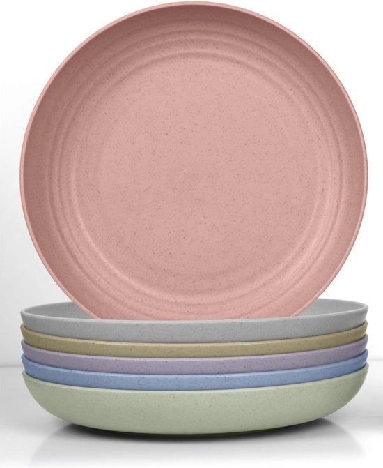 Set di piatti profondi, 6 pezzi, 25 cm grandi, resistente, piatti da tavola, plastica, riutilizzabile, piatti da campeggio, anti-schizzo, leggero, plastico, BPA-free, resistente al microonde, resistente al lavastoviglie, colorati