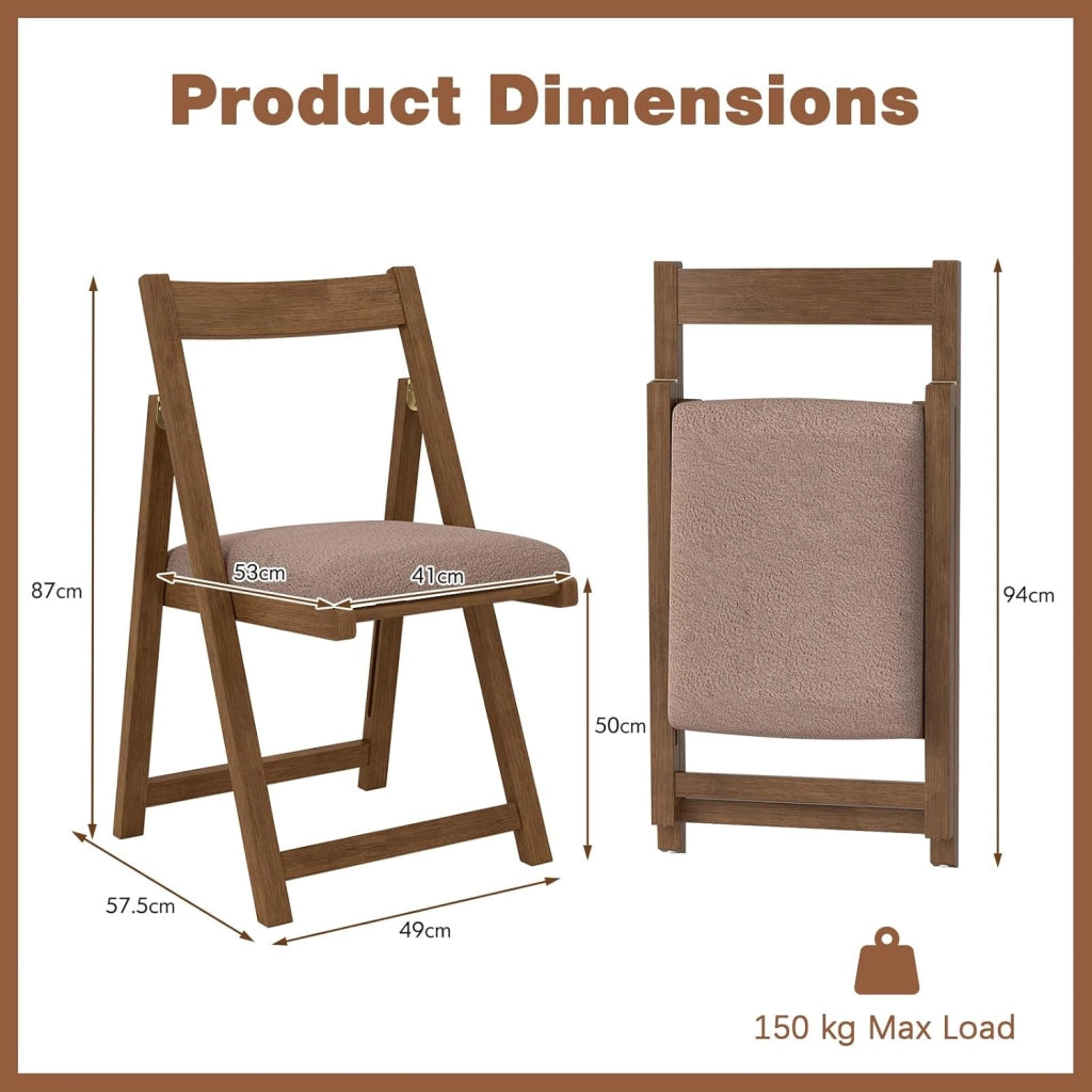 Set di 2 sedie pieghevoli, imbottite, con telaio in legno di gomma e schienale inclinato, per cucina, soggiorno e balcone (noce)