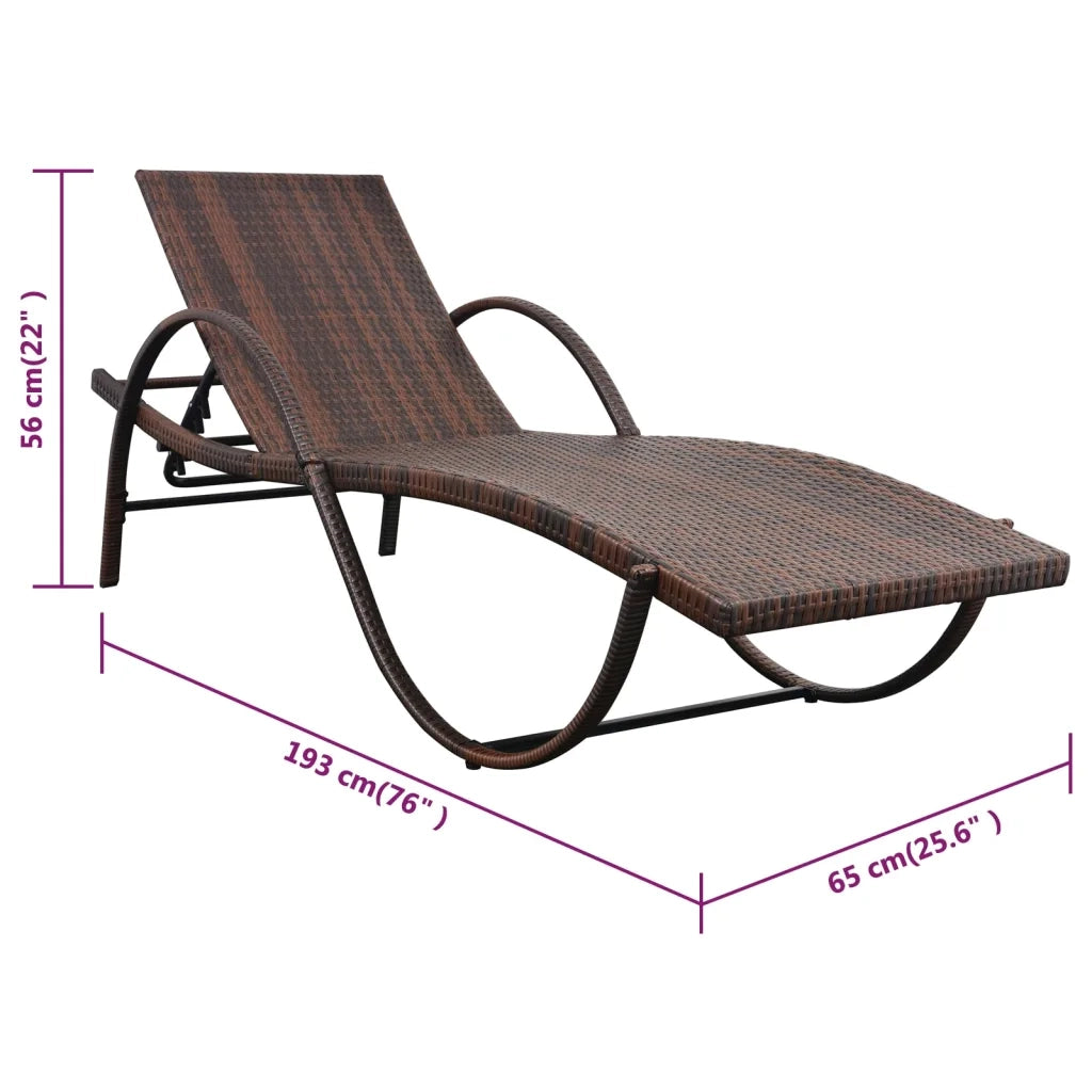 Lettino Prendisole | Sdraio da giardino | Lettino da sole con Cuscino e Tavolo in Polyrattan Marrone