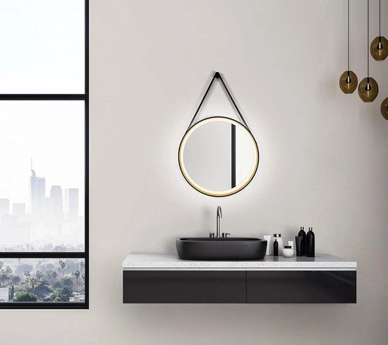 Specchio per bagno con illuminazione Ø 55 cm telaio in alluminio di alta qualità - nero/oro - colore della luce neutro bianco