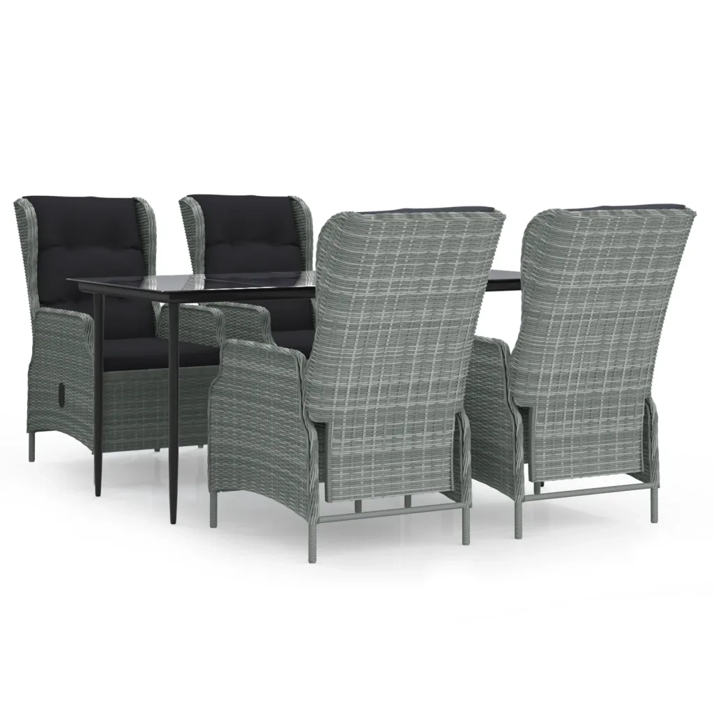 Set da Pranzo da Giardino 5 pz Grigio Chiaro in Polyrattan cod mxl 41211
