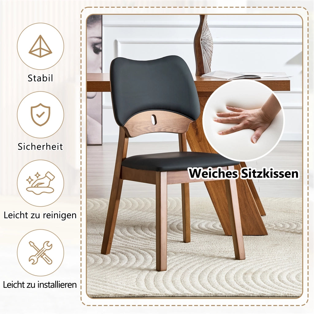 Set di 2 Sedie da pranzo con Schienale a Farfalla Ergonomico e Seduta Imbottita in Legno di gomma Nero