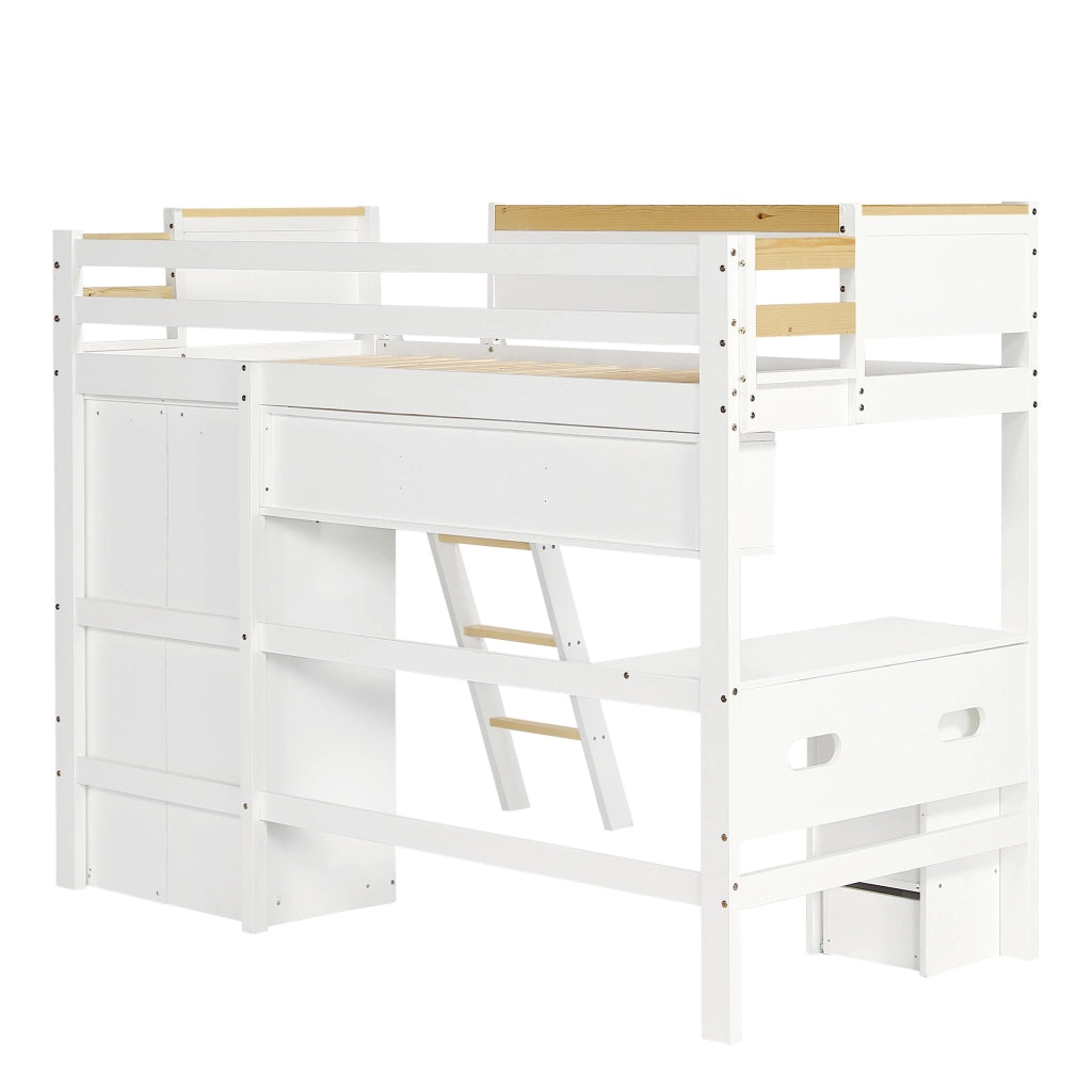 DESMIU Letto a castello Letto singolo 1 posto con scrivania, armadio e scaffali, 90 × 200 cm, senza materasso