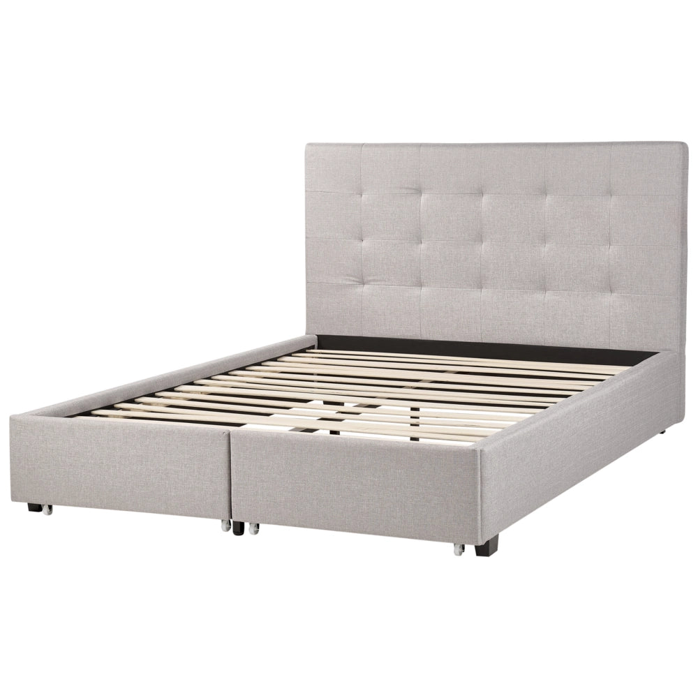Letto contenitore matrimoniale imbottito grigio chiaro con rete a doghe e cassetti 140 x 200 cm